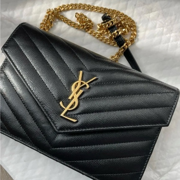Saint Laurent Black Quilted Crossbody Bag with Gold Chain - Picture 1 of 8